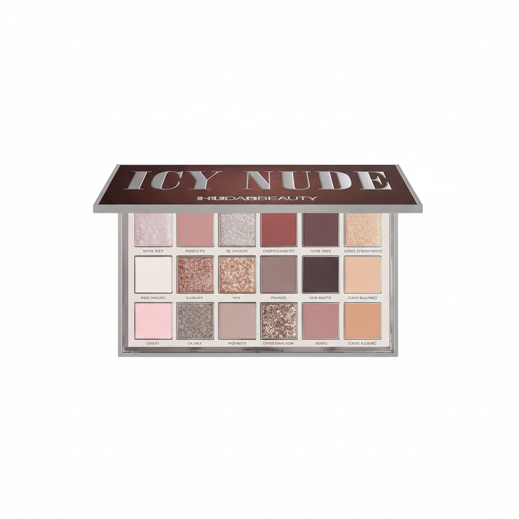 Huda Beauty Icy Nude Eyeshadow Palette sfondo bianco GMC